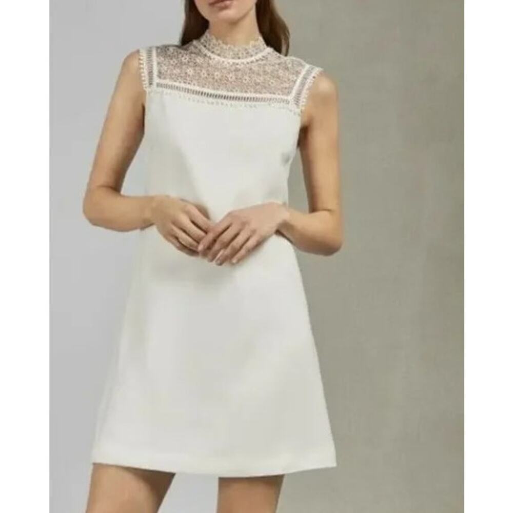 NWT Ted Baker Carsey Lace Yoke and Sleeve Tunic Dress Ivory Size 5 or 14